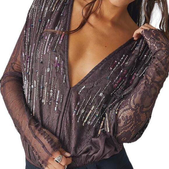 NWOT new Free People XS Business as Usual sequin bodysuit TLS2 9066 - Picture 1 of 12